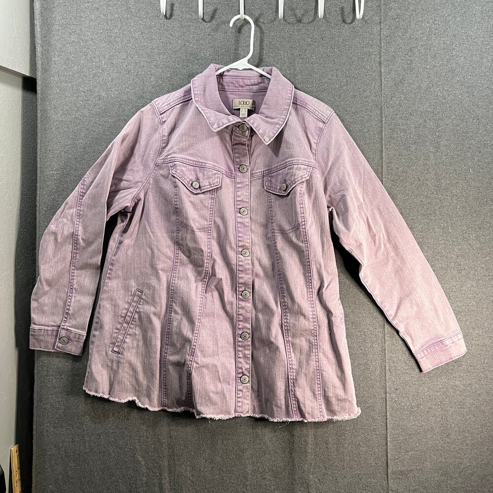 LOGO by Lori Goldstein Jeans Jacket Womens Size 20W Purple with Frayed Hem